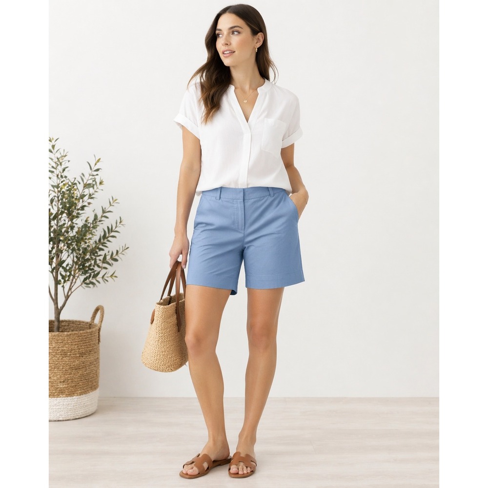 Ann Taylor Bermuda Shorts Women 8 Blue‎ Cotton Stretch Preppy Summer